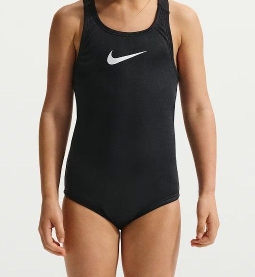 Nike Swim Girl's Solid Black Racerback Swimsuit NESSB711 Size S New